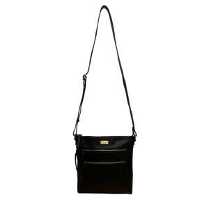 Assots Women’s Black Leather Adjustable Strap Dual-Zip Pockets Crossbody Bag